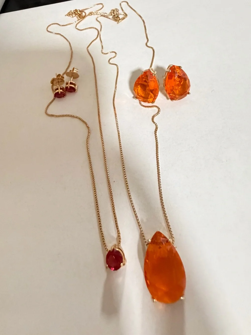 18K Gold Plated Jewelry Set – Vibrant Orange & Radiant Ruby Red